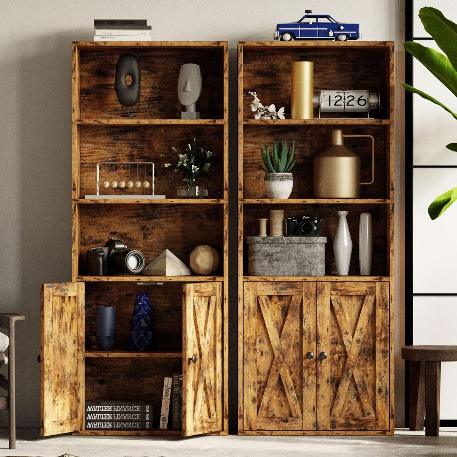 Industrial Bookshelves With Doors 5 Shelf Floor Standing