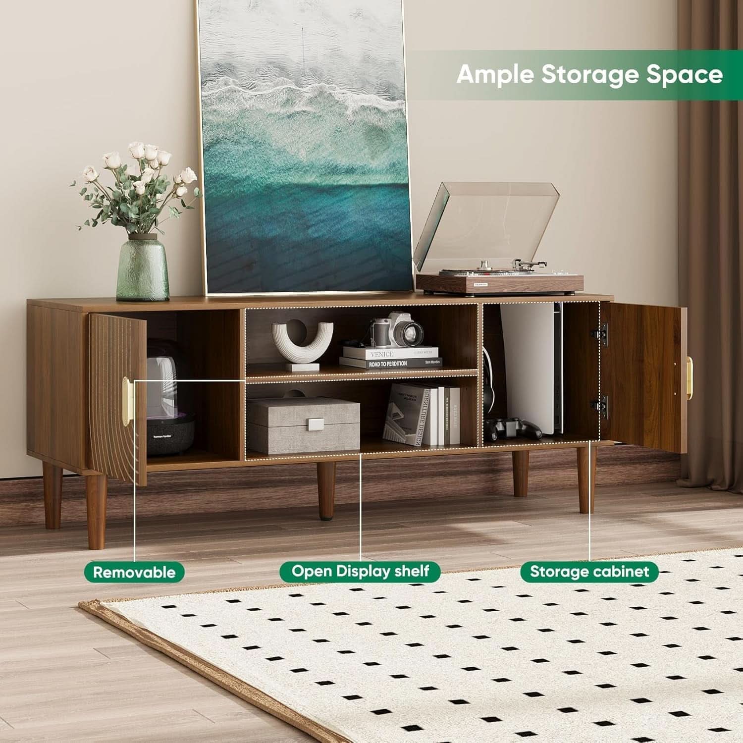 Walnut 47 Inch TV Stand Featur ingInte grated Storage-4