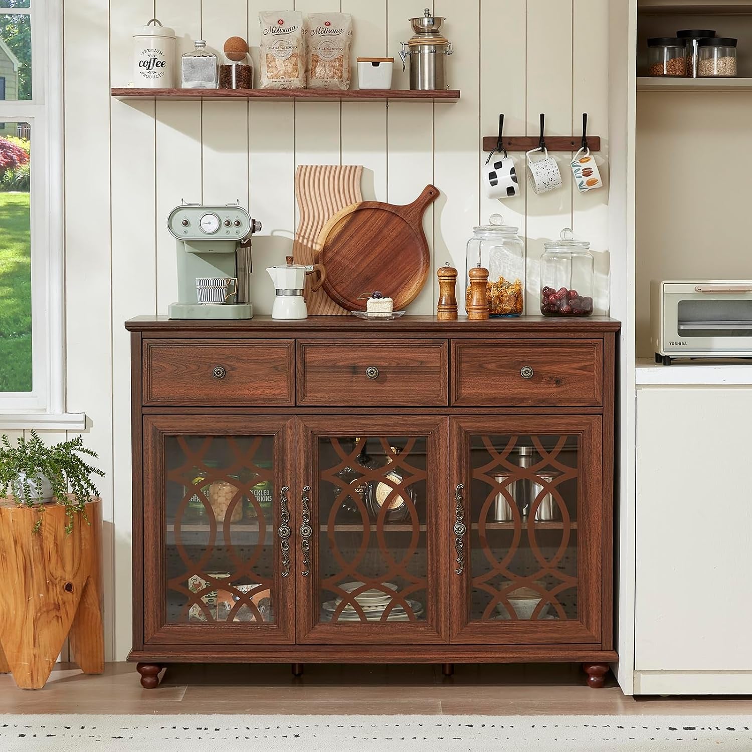 Brown Forty EightInch Farmhouse Sideboard Cabinet Elegant Design