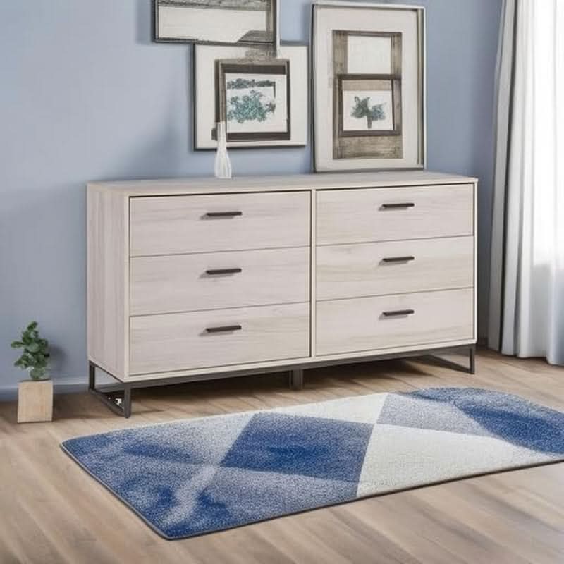 Socalle 59 Inch Beige 6 Drawer Dresser Engineered Wood-1