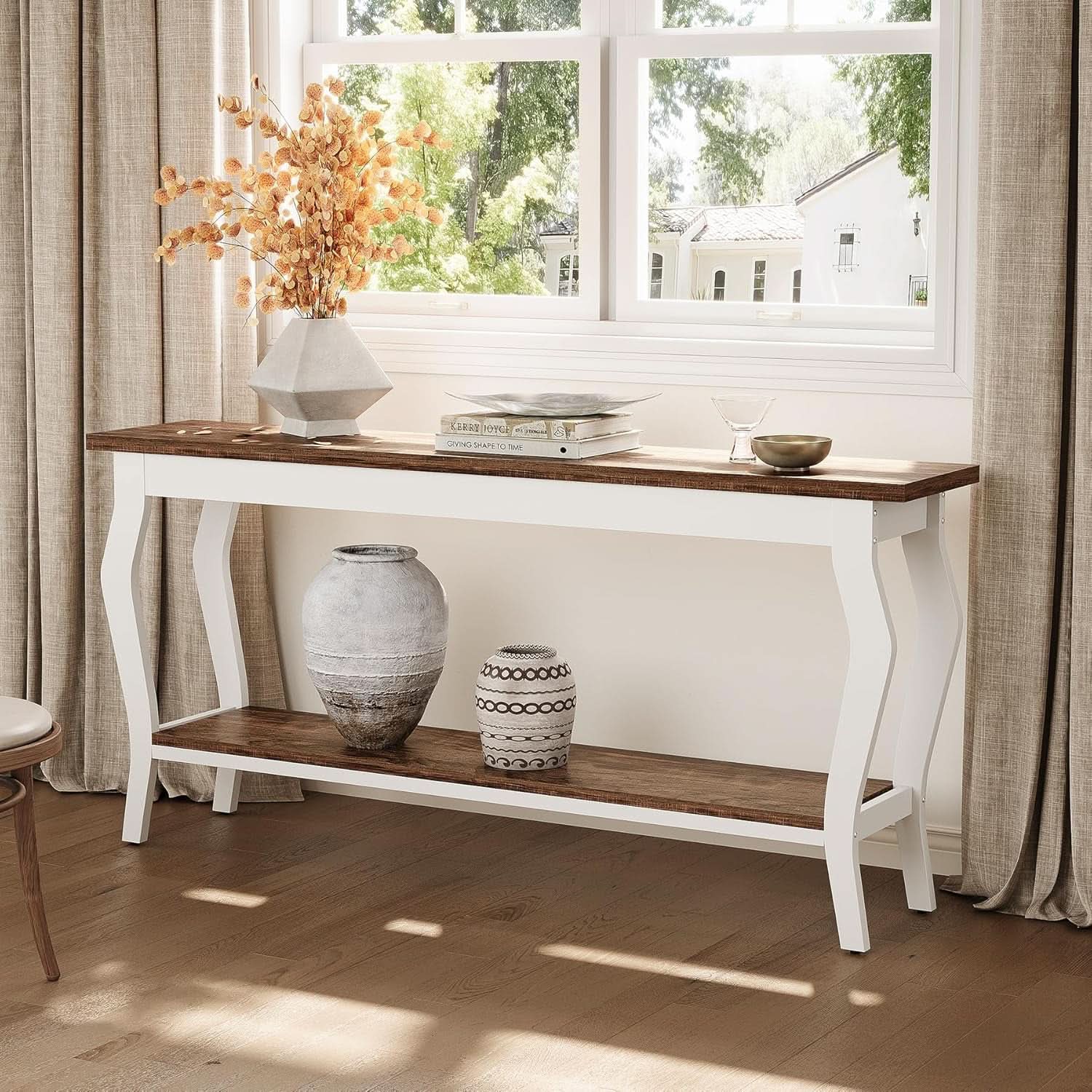 Vintage Console Table 70.9 Inch Two Tier Brown Finish-3