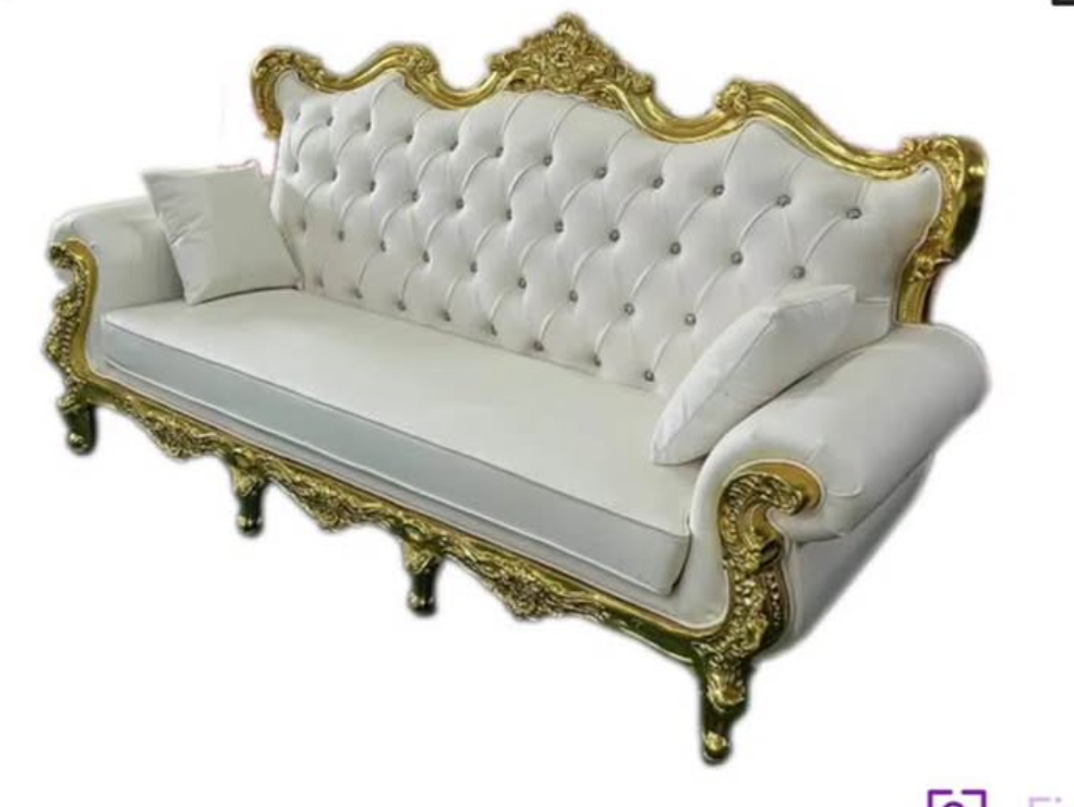 Baroque Tufted Sofa – White & Gold