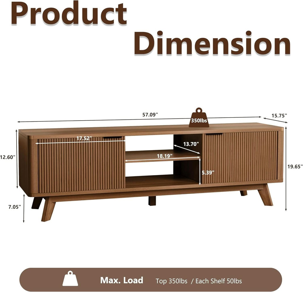 57-Inch Walnut TV Stand Featuring Concealed Storage-1