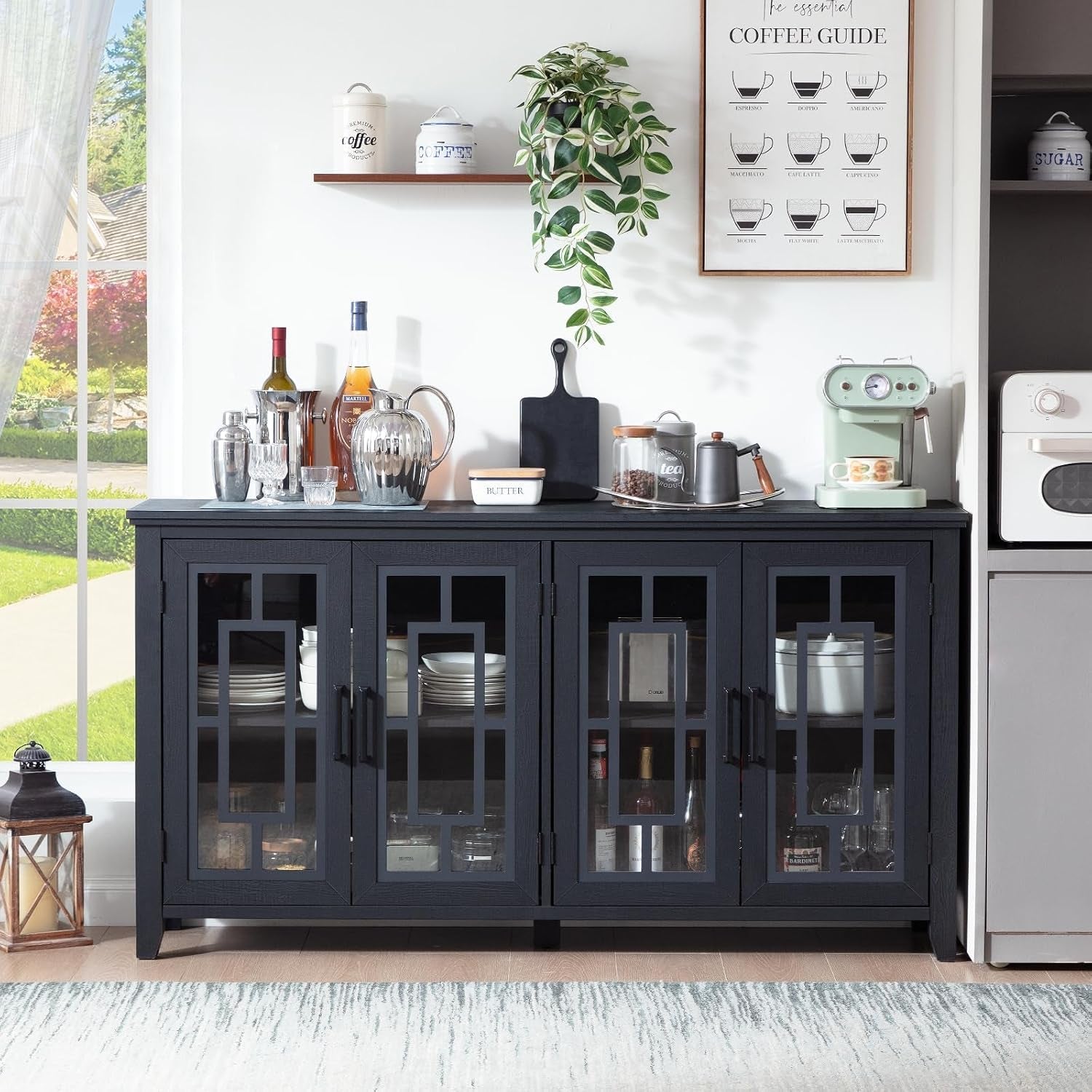 63 Inch Black Midcentury Farmhouse Sideboard Cabinet-3