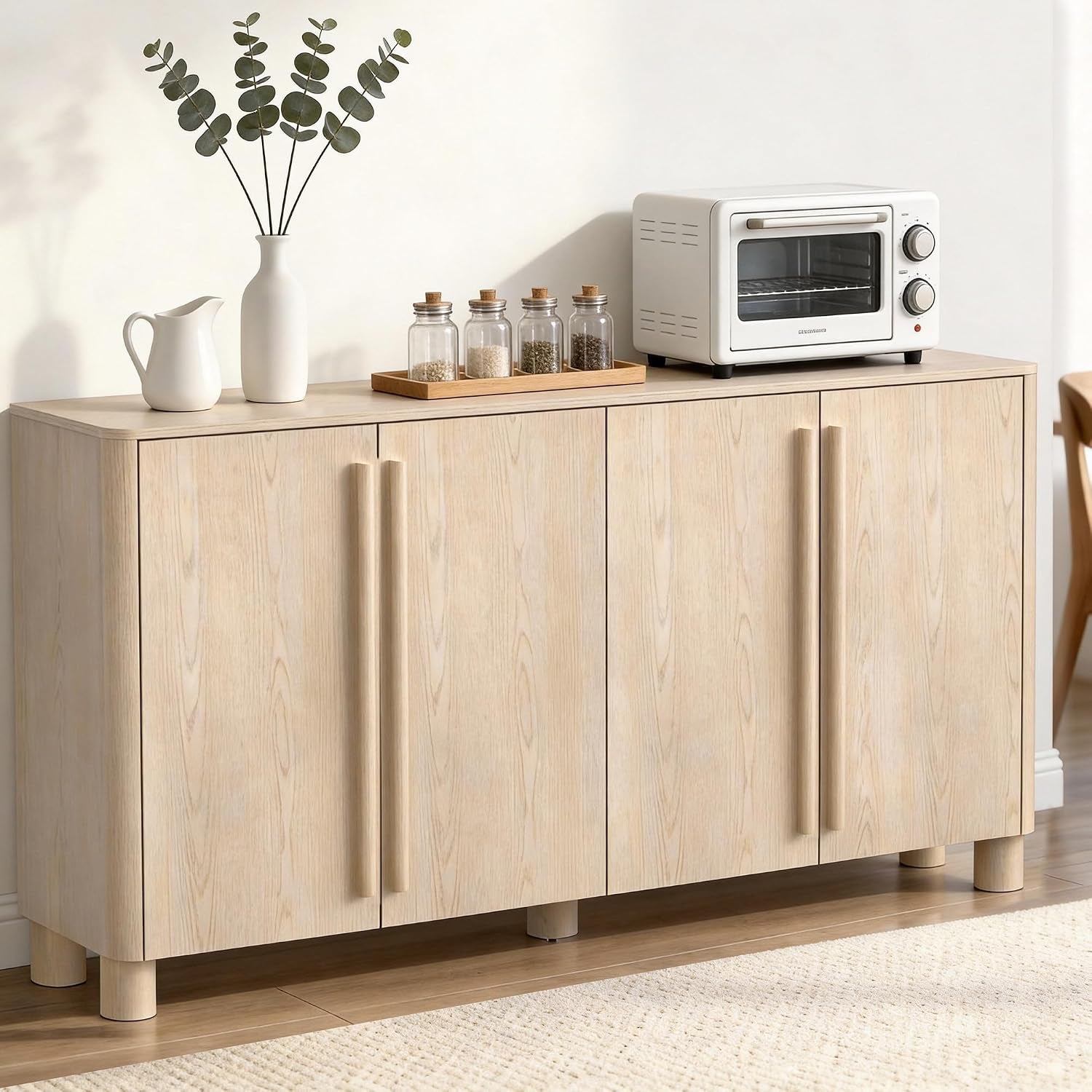 SixtyFiveInch Natural Walnut Sideboard Cabinet Storage Solution