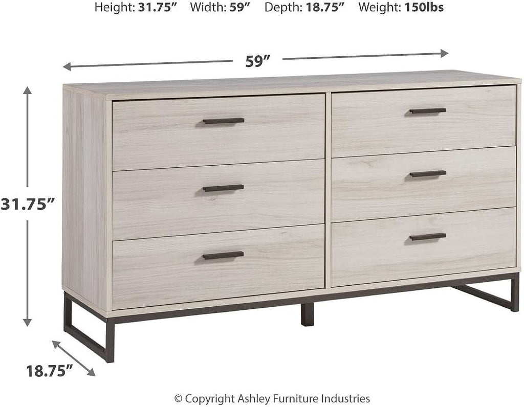 Socalle 59 Inch Beige 6 Drawer Dresser Engineered Wood-2