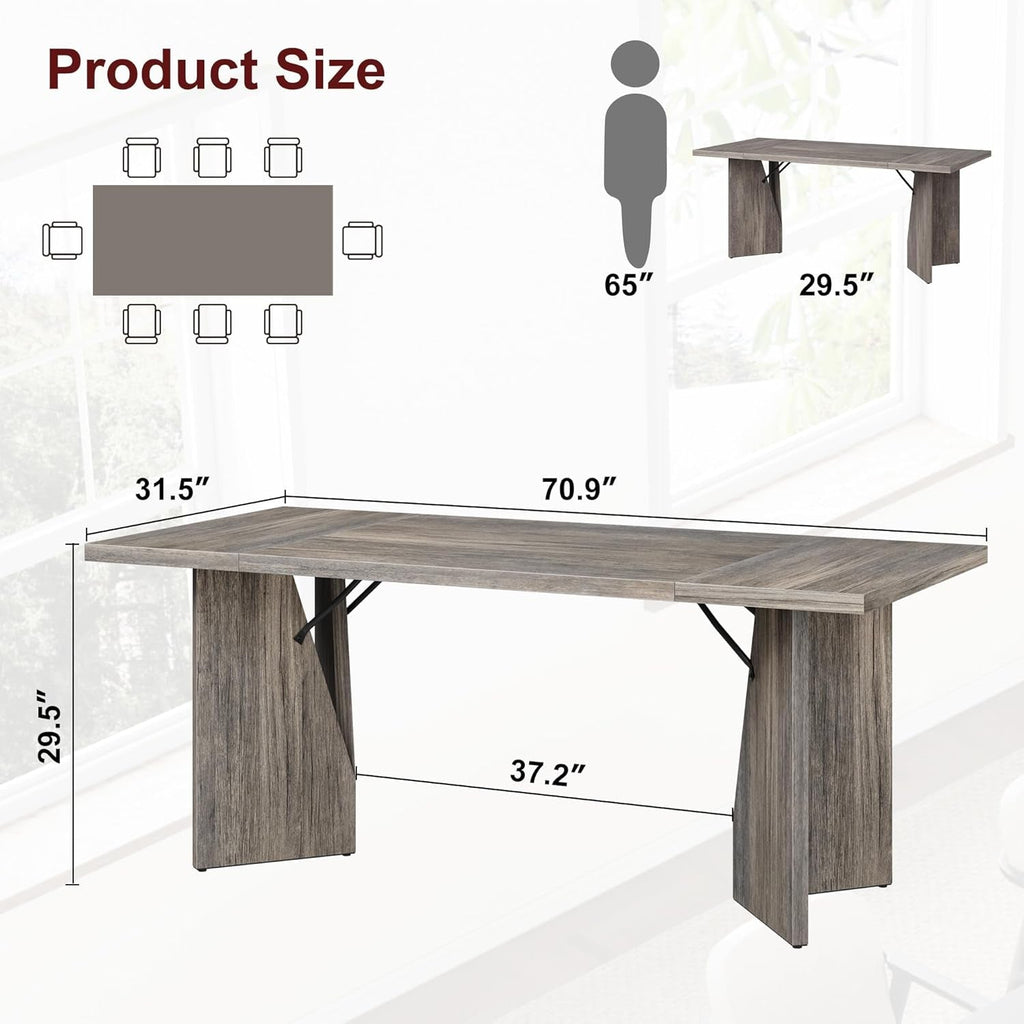 Rectangular Dining Table 70.9 Inches Grey Farmhouse