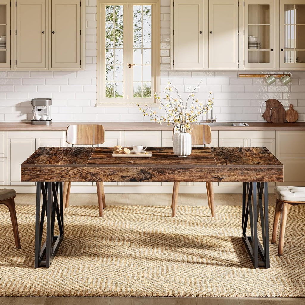 Industrial Style Brown Farmhouse Dining Table Metal Legs