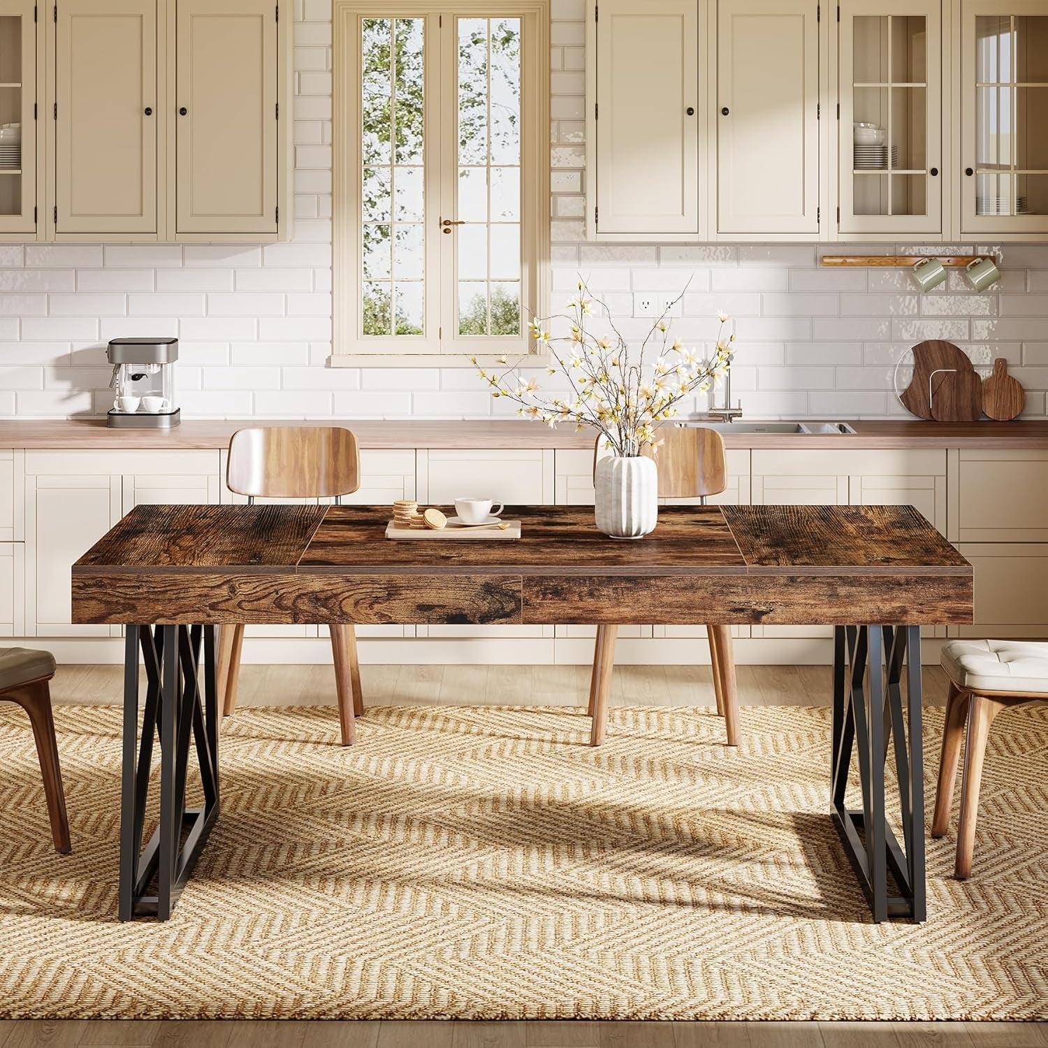 Industrial Style Brown Farmhouse Dining Table Metal Legs