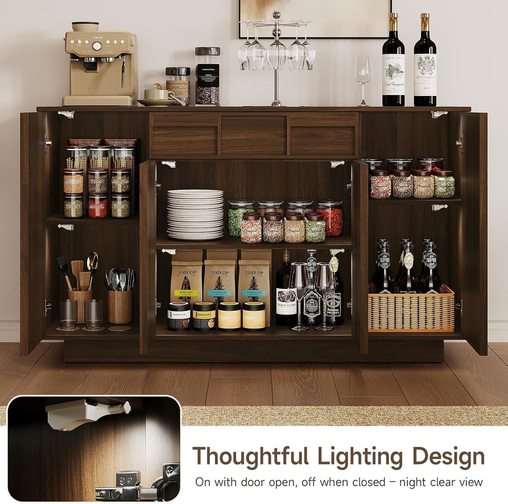 Walnut 55Inch Buffet Cabinet Storage Sideboard Unit-2