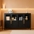 Glass Door Sideboard Cabinet 55Inch Contemporary Walnut-0
