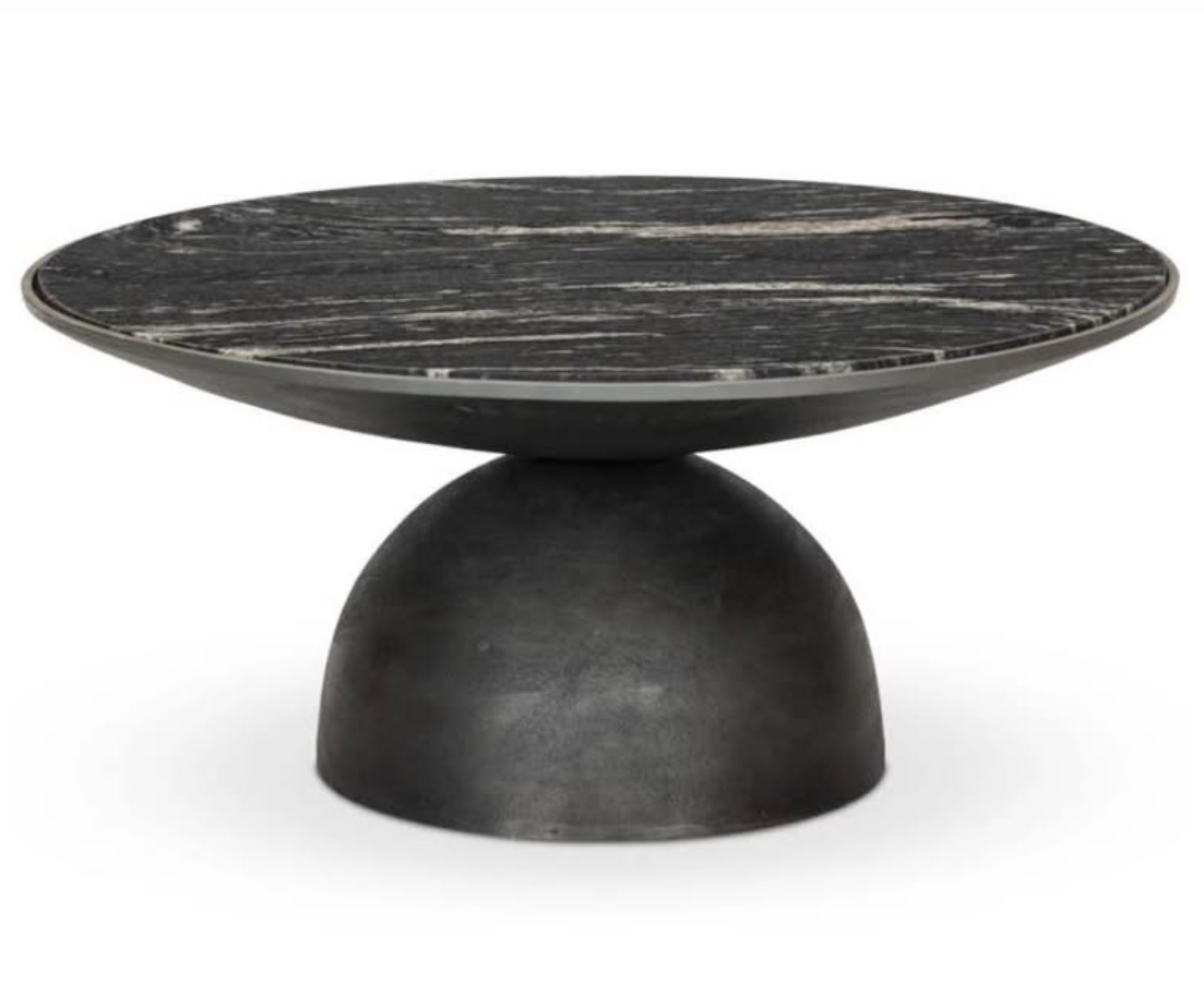 Round Coffee Table – Black Marble Top, Dome Base