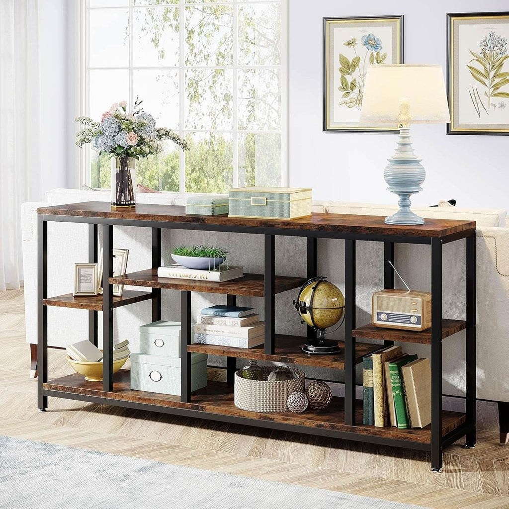 Brown Console Sofa Table 70.9Inch Industrial Finish-2