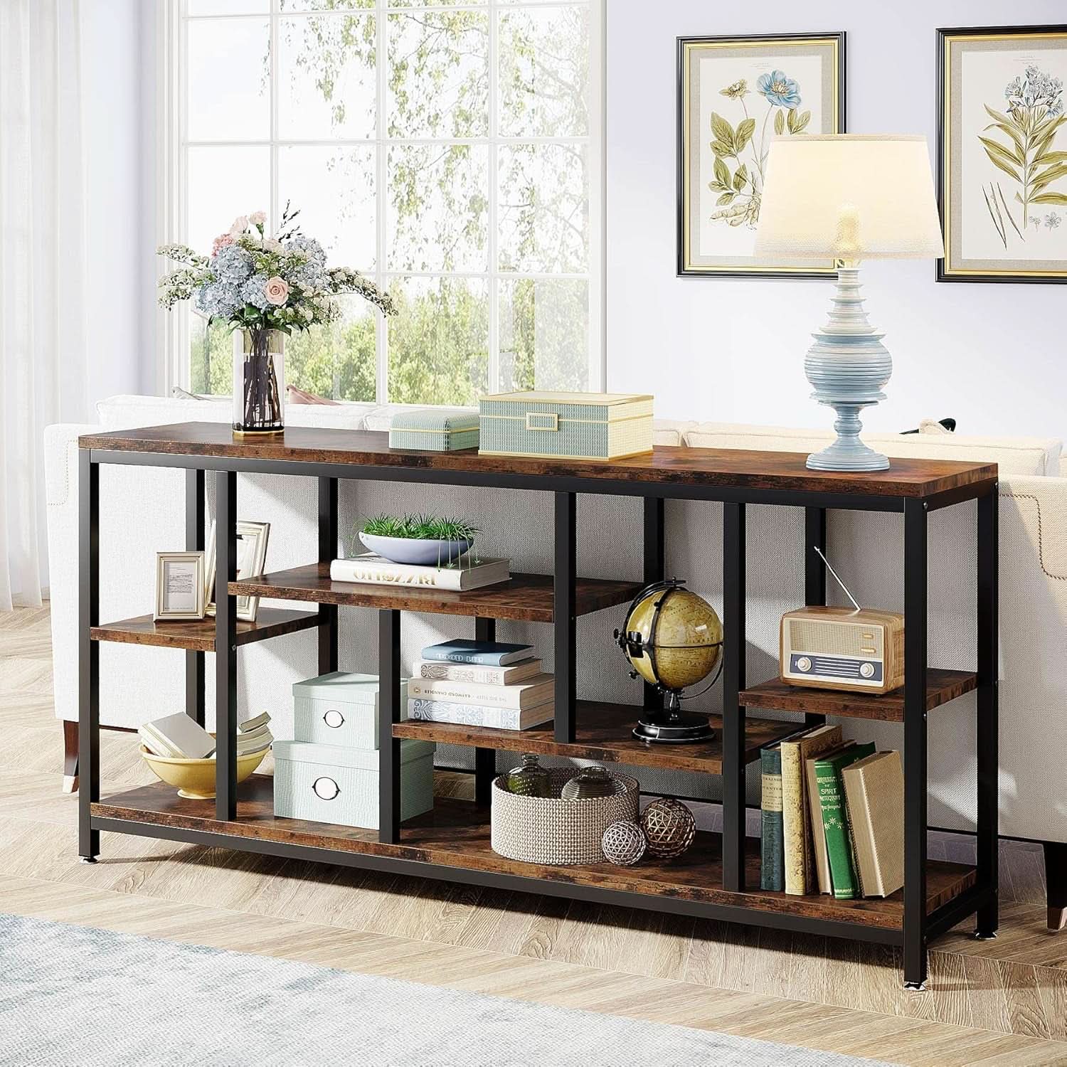 Brown Console Sofa Table 70.9Inch Industrial Finish-2