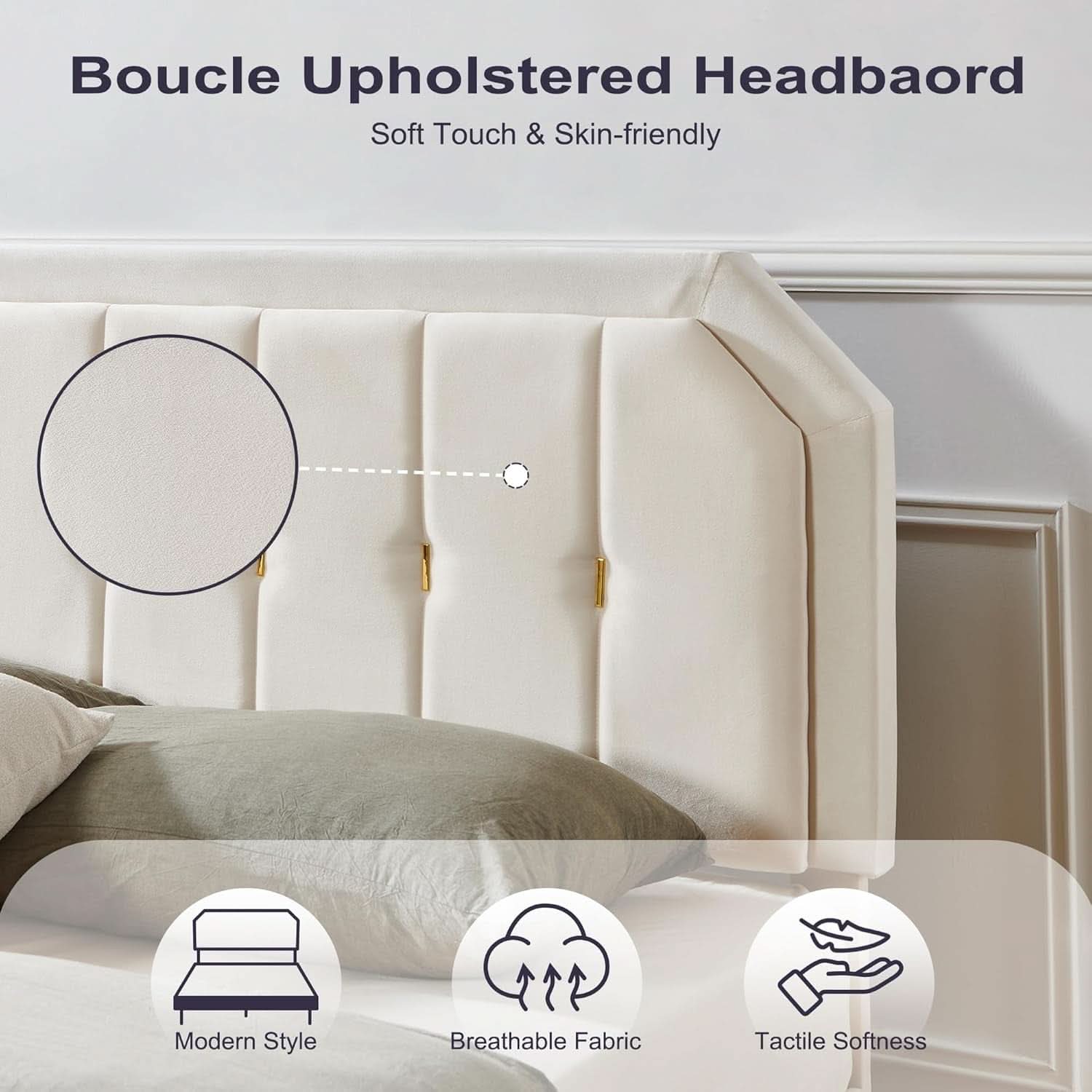 Queen Velvet Bed Frame Beige Upholstered Headboard
