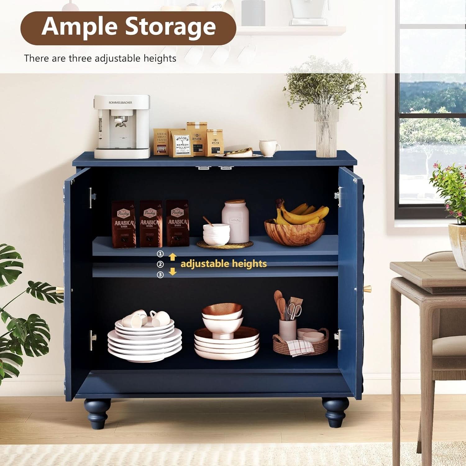 Midnight Blue Luxury Accent Sideboard With 2 Doors-2