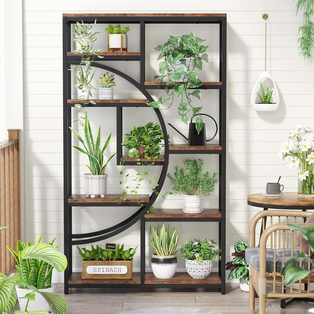 Industrial 5 Tier Etagere Bookcase Brown Rustic Finish