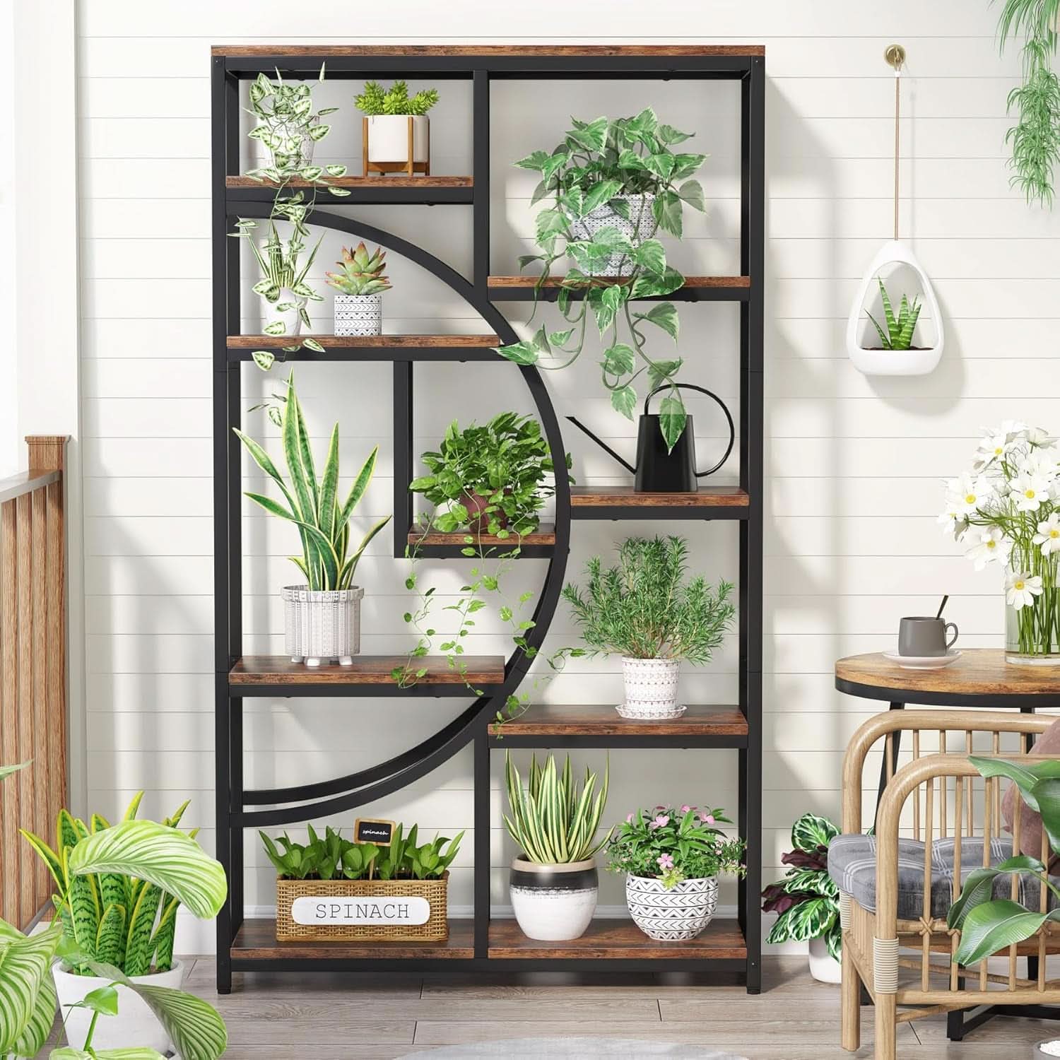 Industrial 5 Tier Etagere Bookcase Brown Rustic Finish