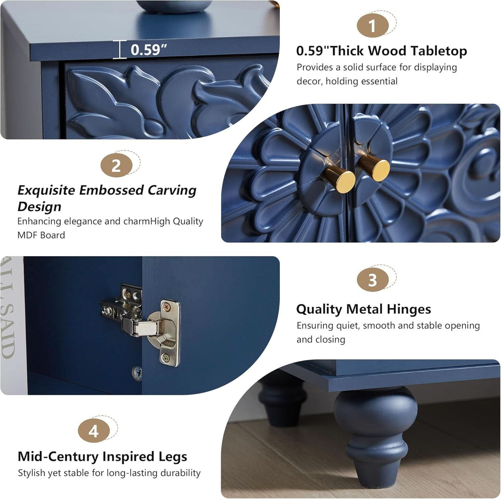 Midnight Blue Luxury Accent Sideboard With 2 Doors-4