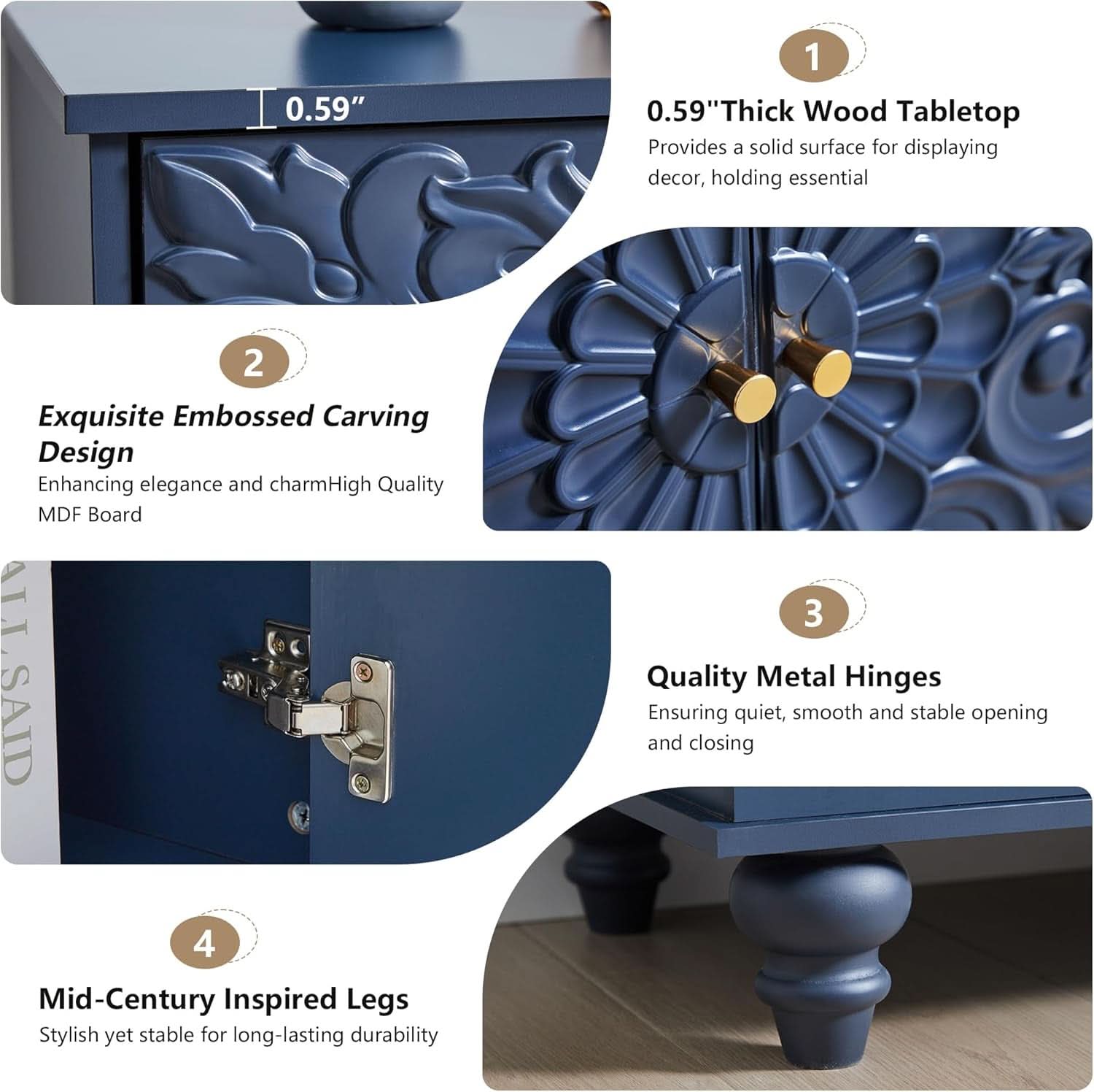 Midnight Blue Luxury Accent Sideboard With 2 Doors-4