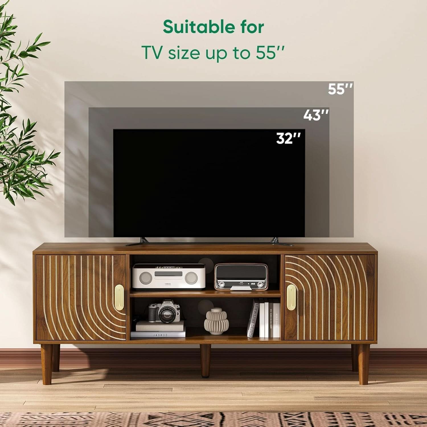 Walnut 47 Inch TV Stand Featur ingInte grated Storage-3