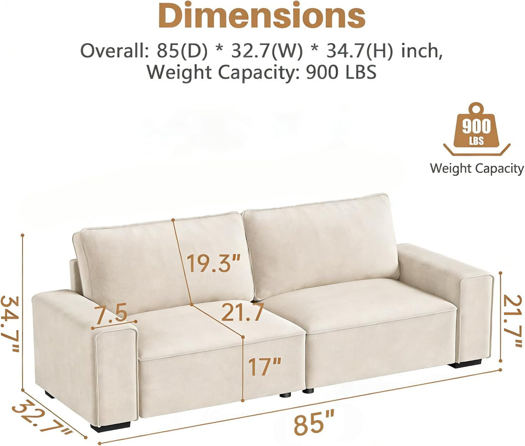 Eighty FiveInch Beige Sofa Modern Living Room Furniture