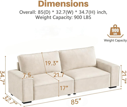 Eighty FiveInch Beige Sofa Modern Living Room Furniture