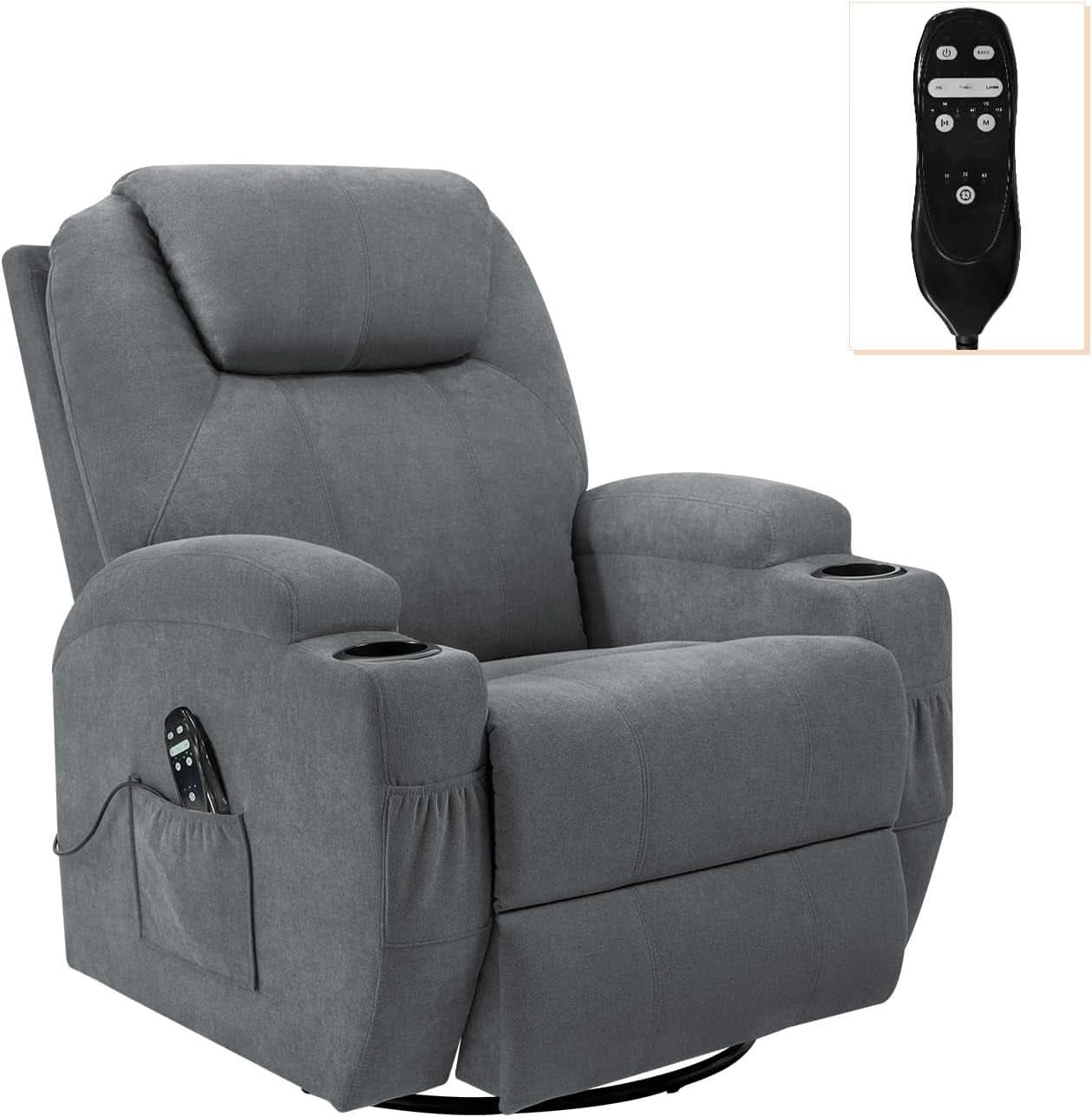 Gray Massaging Recliner With Cupholders Extendable Footrest