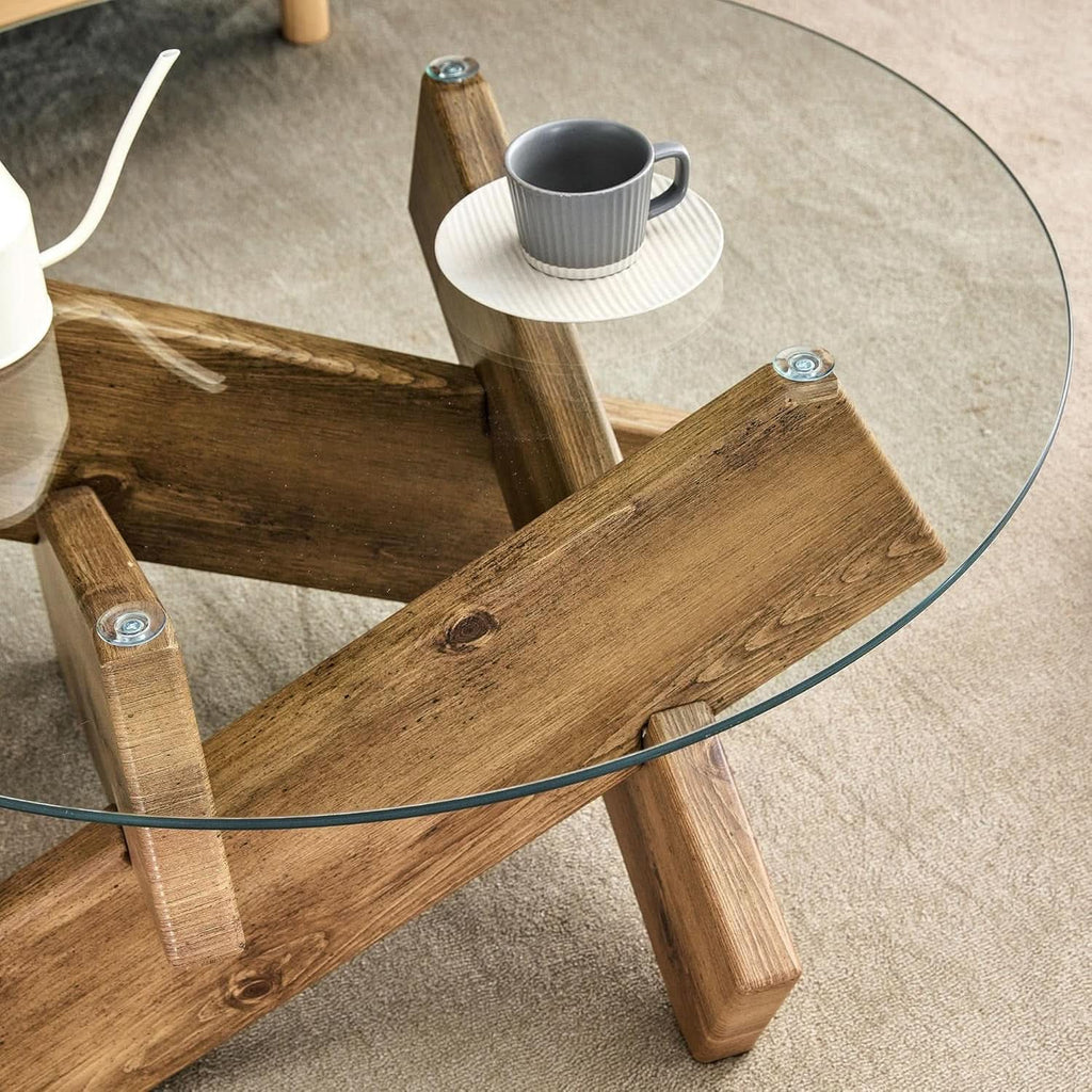 Circular Glass Coffee Table 33 Inch Centerpiece Showcase-3