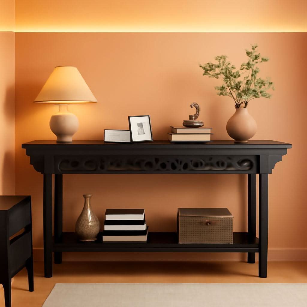 Charcoal Grey Premium Walnut Console Table Storage