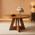 Round 47 Inch Farmhouse Dining Table For Four Kitchen Living Room Wood-0