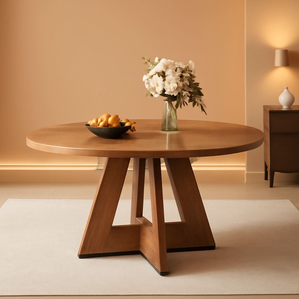 Round 47 Inch Farmhouse Dining Table For Four Kitchen Living Room Wood-0