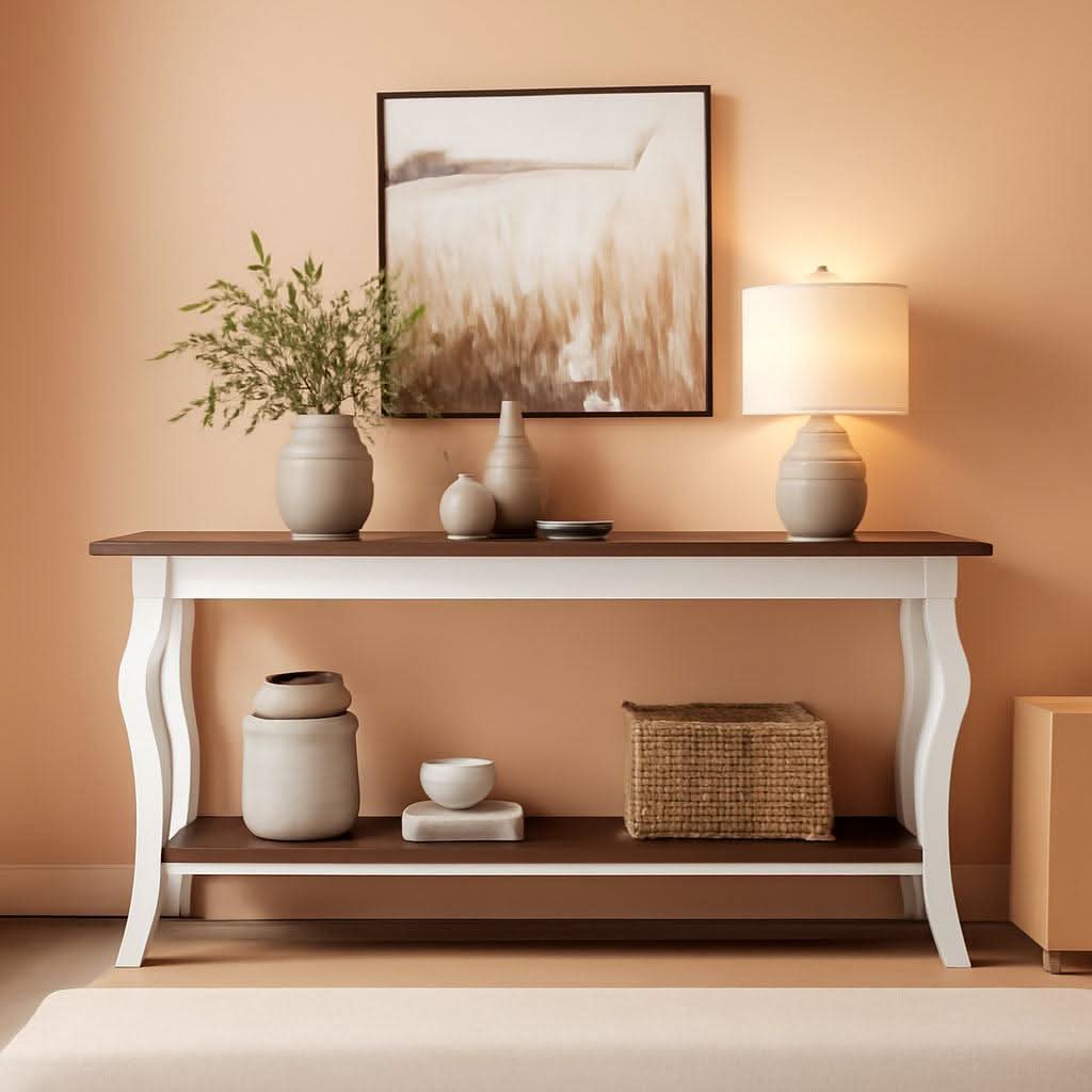 Vintage Console Table 70.9 Inch Two Tier Brown Finish-0
