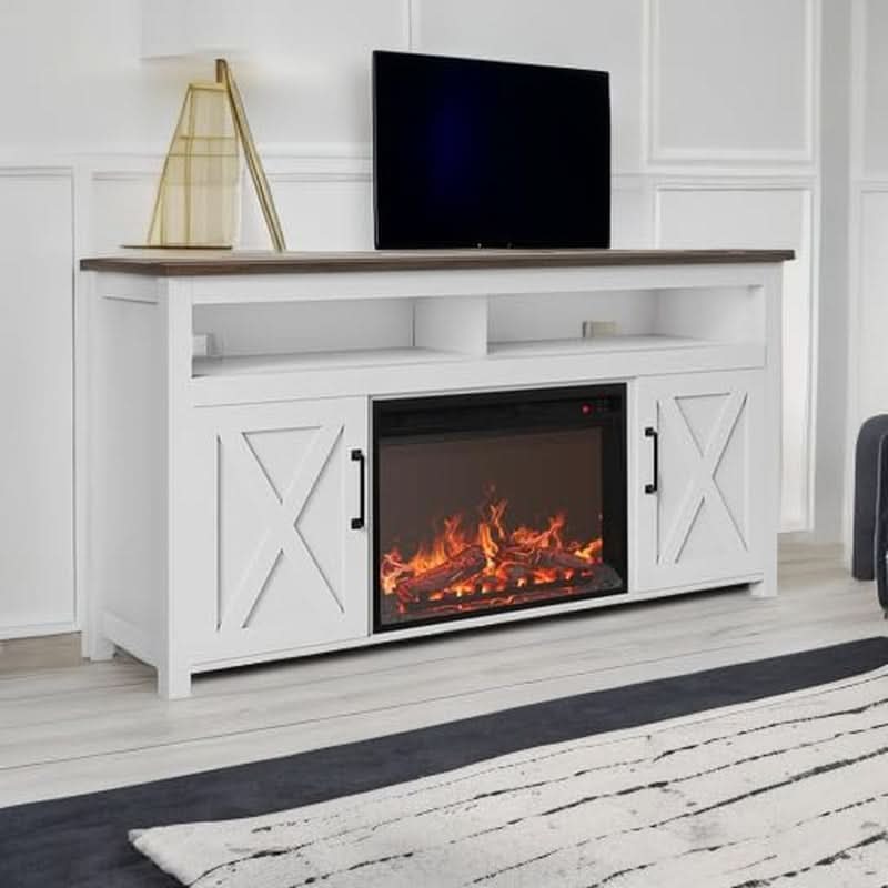 58 Inch White Farmhouse Fireplace TV Stand Cabinet-4