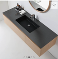 Floating Bathroom Vanity – 48" (Black Top, Natural Wood)