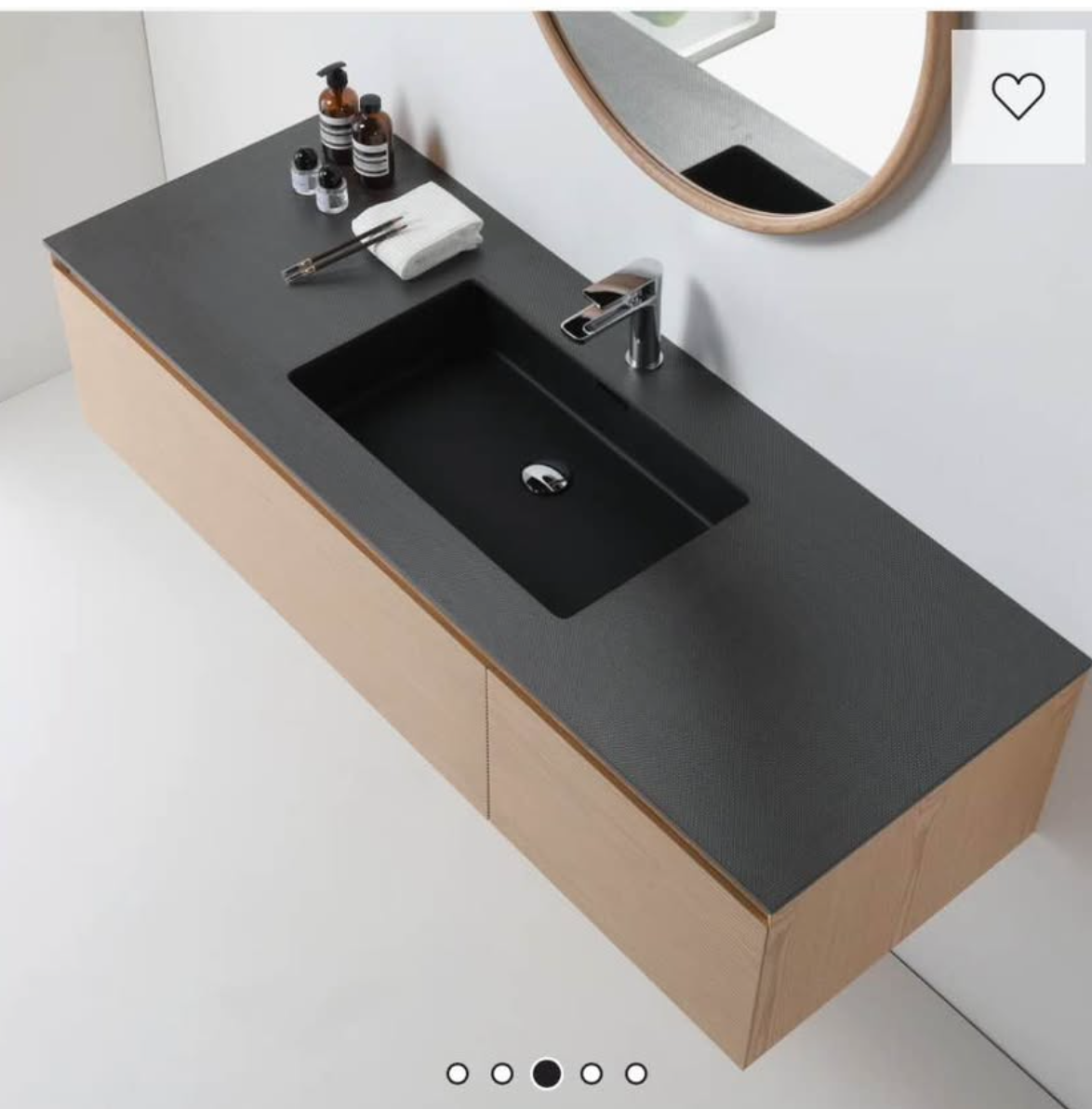 Floating Bathroom Vanity – 48" (Black Top, Natural Wood)