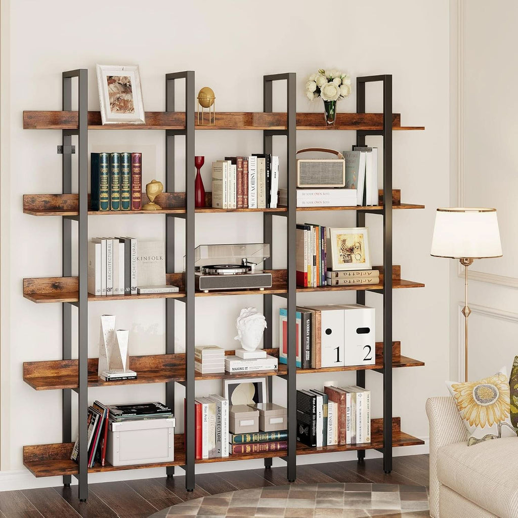 Triple Wide Floorstanding Large Bookcase Vintage Brown