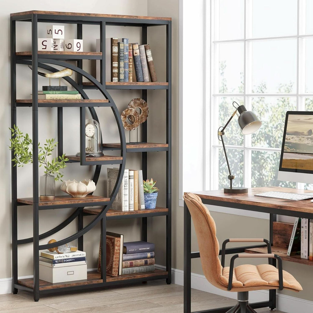 Industrial 5 Tier Etagere Bookcase Brown Rustic Finish