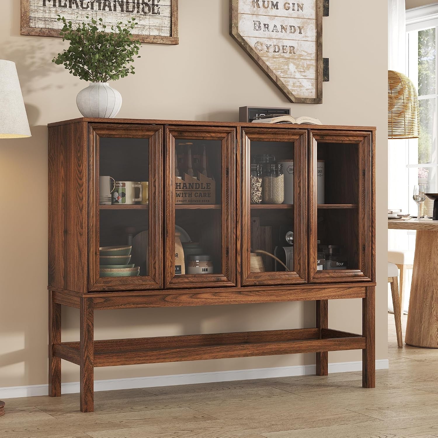 Large Handcrafted Sideboard Cabinet With Clear Glass-2