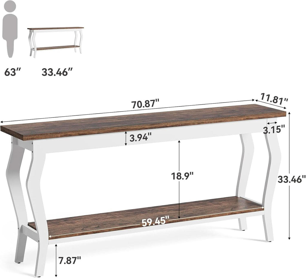 Vintage Console Table 70.9 Inch Two Tier Brown Finish-1