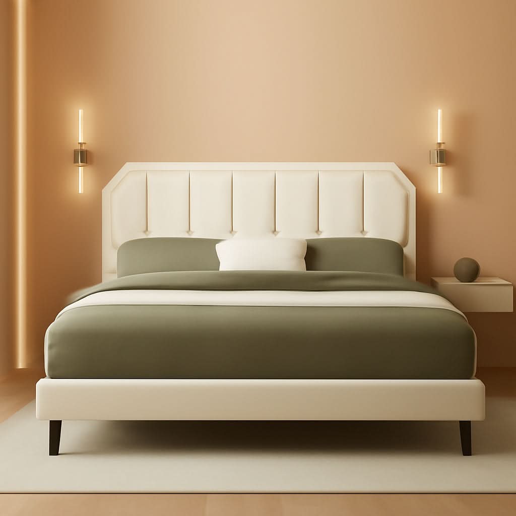 Queen Velvet Bed Frame Beige Upholstered Headboard