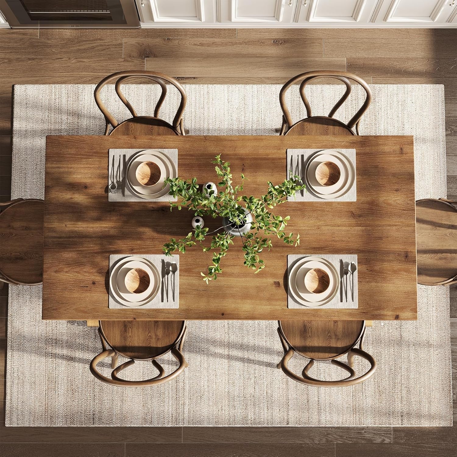 Solid Wood Rectangular Table 63 Inch Rustic Brown Finish-3