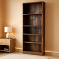Adjustable 5 Tier Amber Pine Bookcase Living Room Storage-0