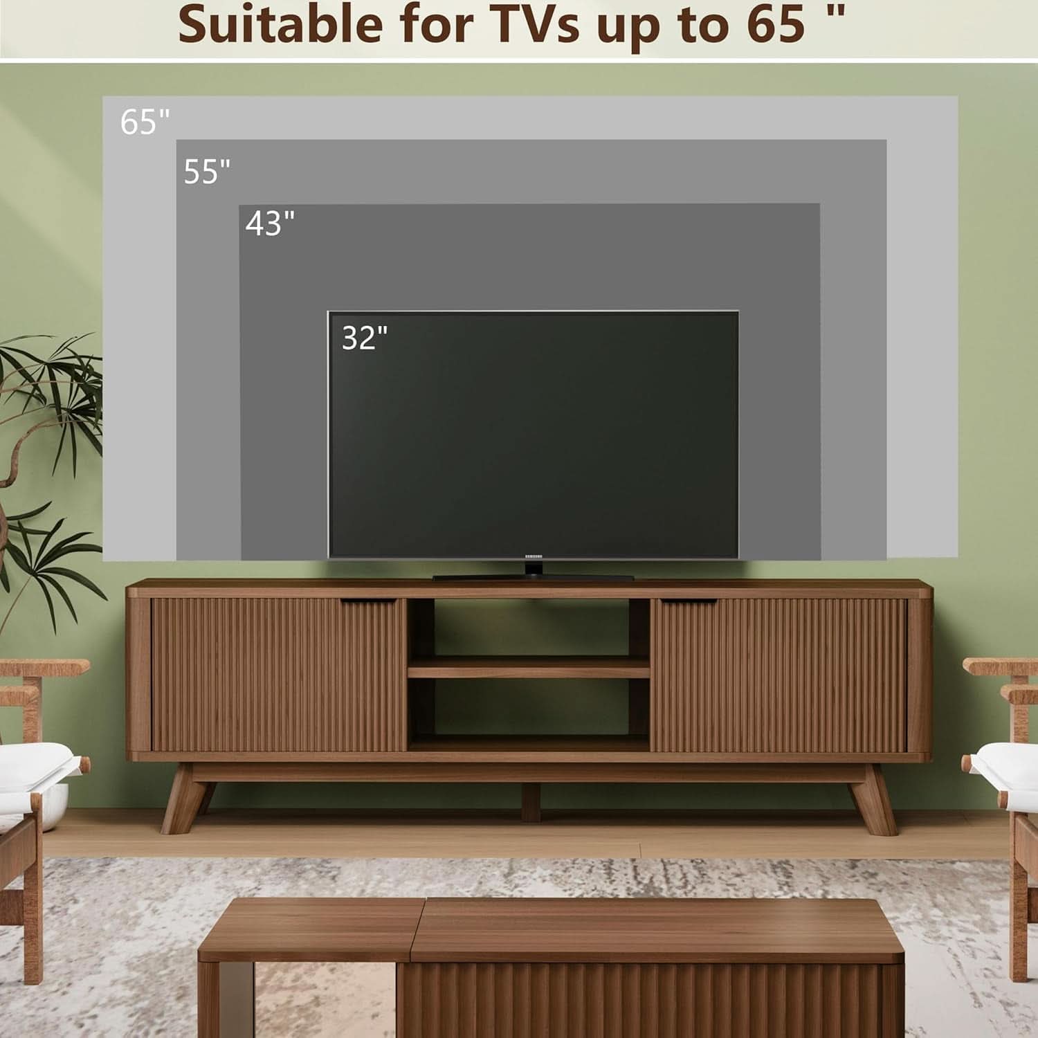 57-Inch Walnut TV Stand Featuring Concealed Storage-2