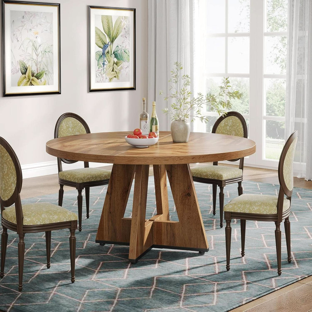 Round 47 Inch Farmhouse Dining Table For Four Kitchen Living Room Wood-2