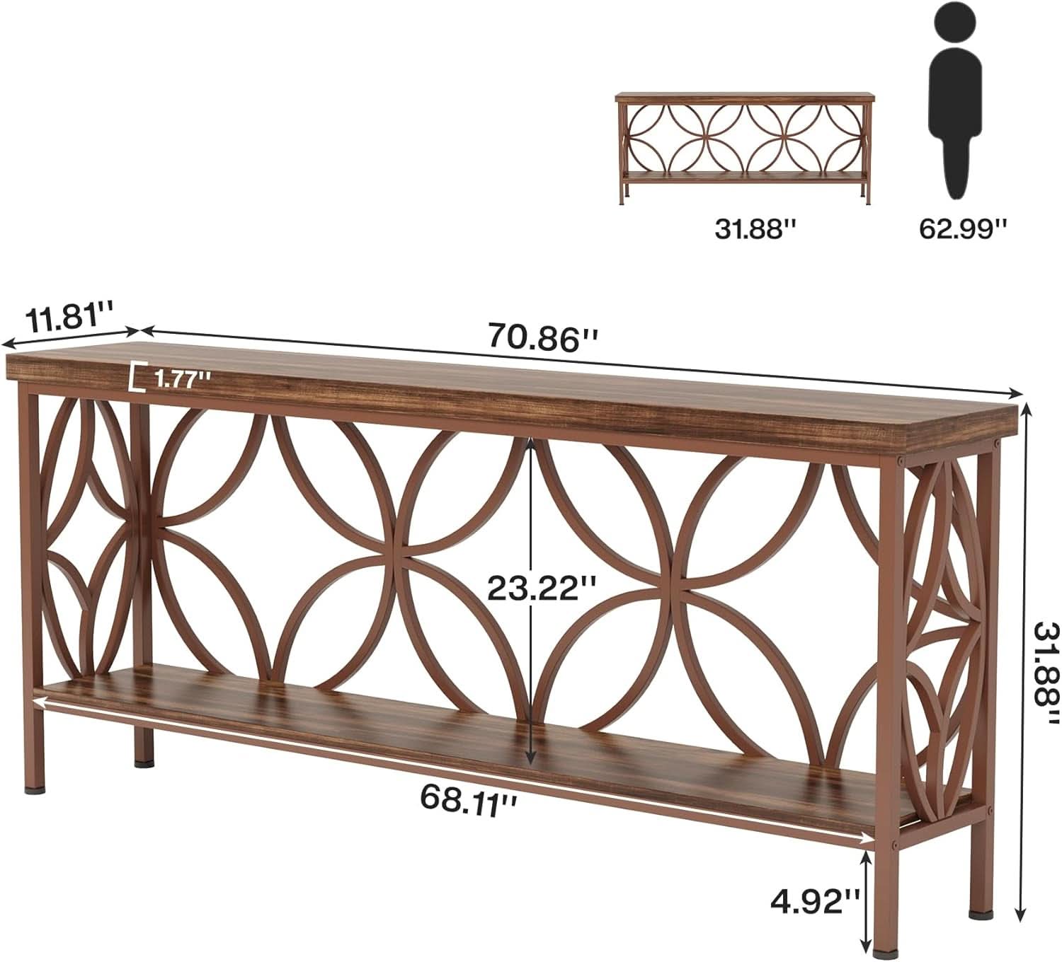 70.9-Inch Narrow Brown Industrial Storage Console Table-1