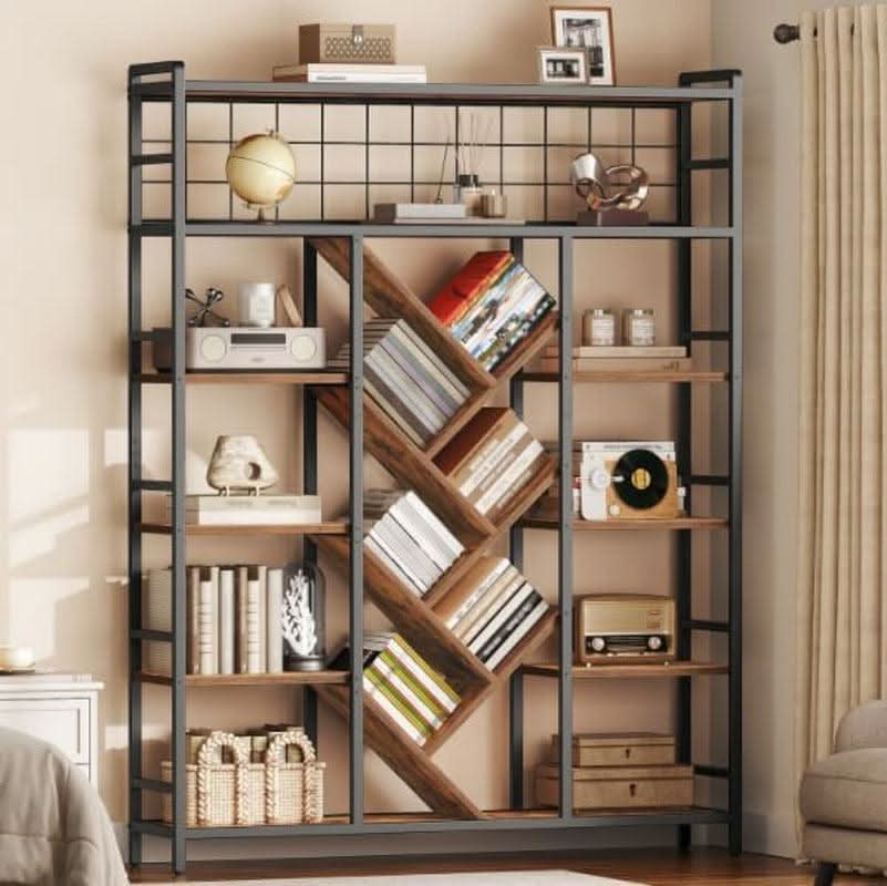Sturdy 6 Tier Industrial Bookcase Integrated Display