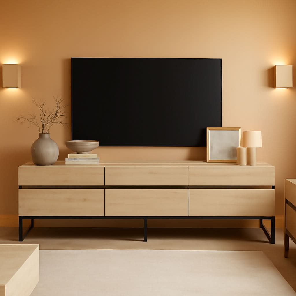 Light Oak Contemporary Entertainment TV Stand 75 Inch-0