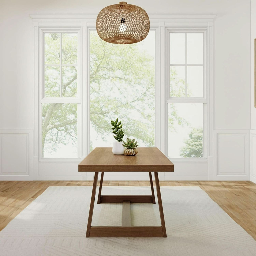 72 Inch Farmhouse Dining Table Solid Wood Rustic Kitchen Table Pecan Wirebrush-1
