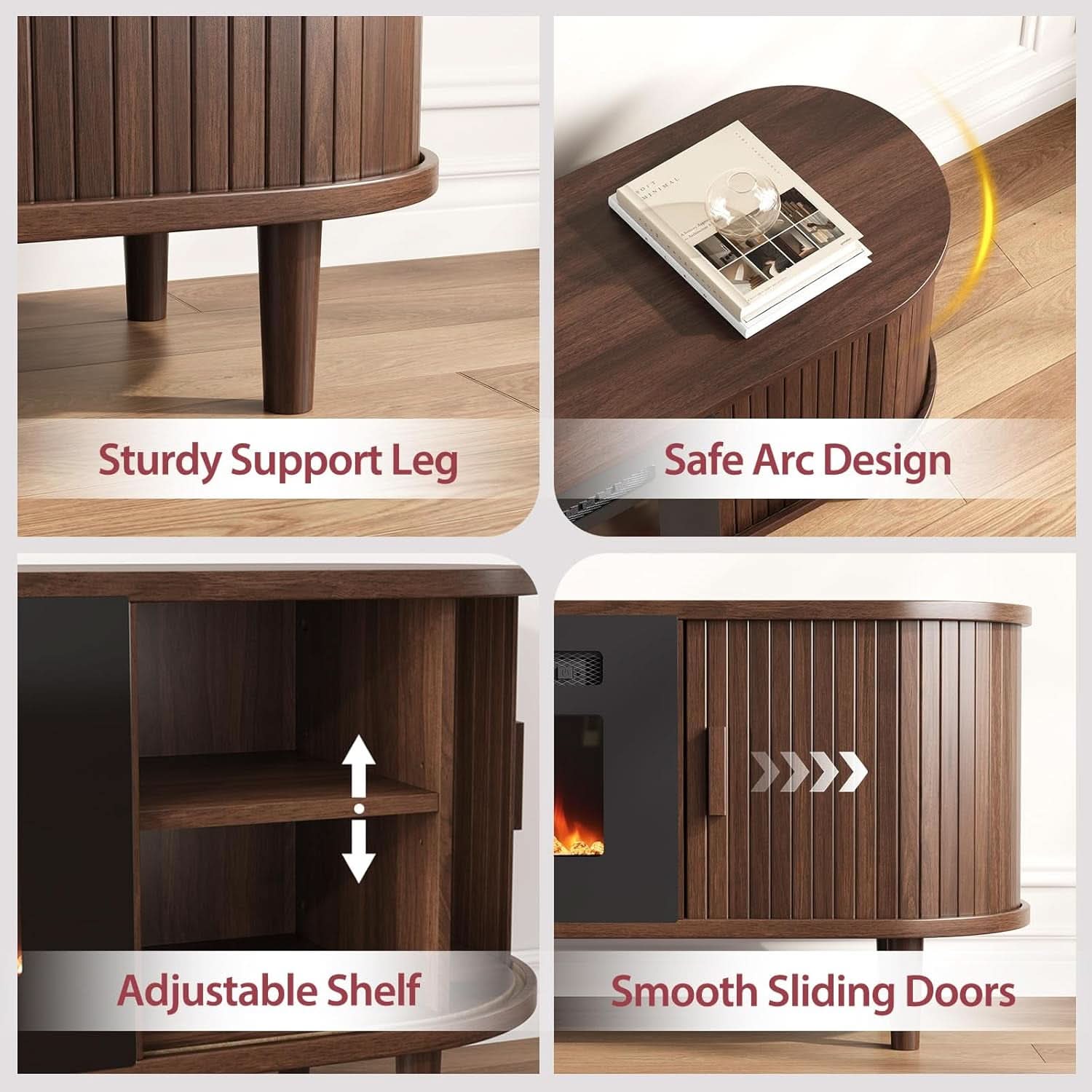 Seventy Inch Walnut TV Stand With Electric Fireplace-3